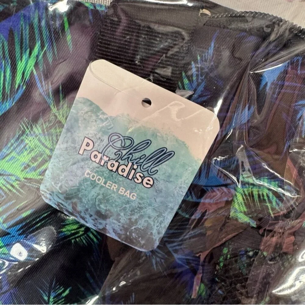 Cooler bag chill paradise from Hawaii palm trees black green blue cold bag beach